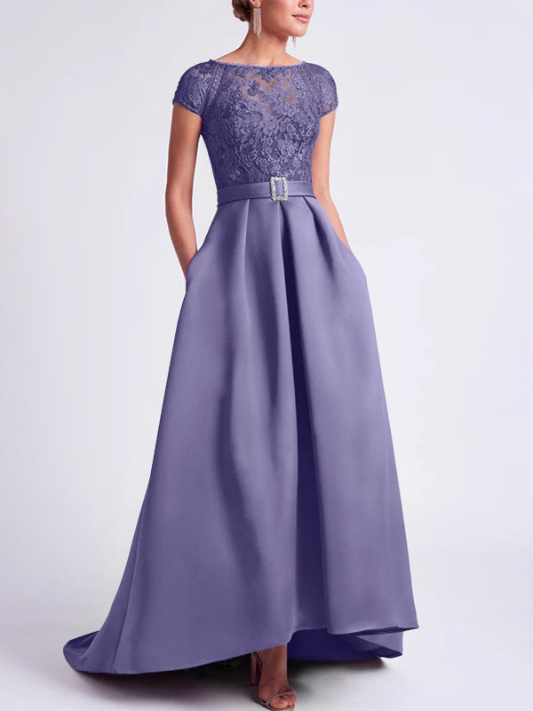 Robes de Mère de la Mariée Asymétriques à Manches Courtes et Coupe Princesse