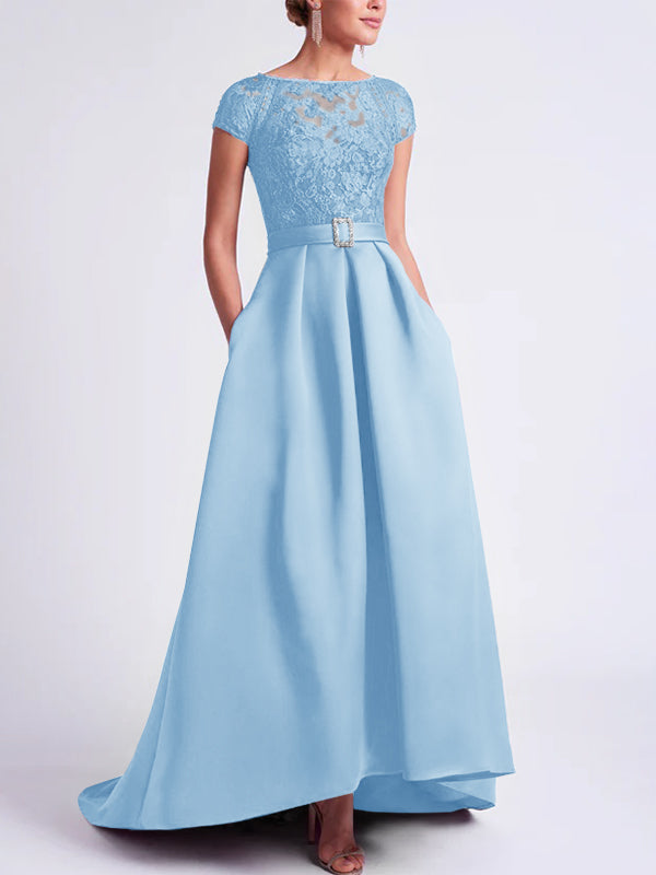 Robes de Mère de la Mariée Asymétriques à Manches Courtes et Coupe Princesse