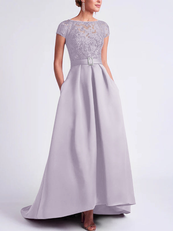 Robes de Mère de la Mariée Asymétriques à Manches Courtes et Coupe Princesse