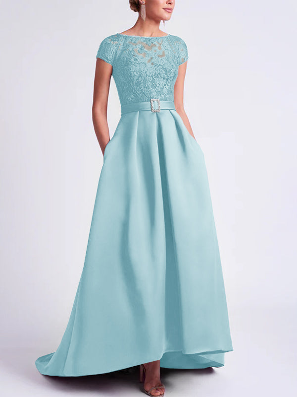 Robes de Mère de la Mariée Asymétriques à Manches Courtes et Coupe Princesse