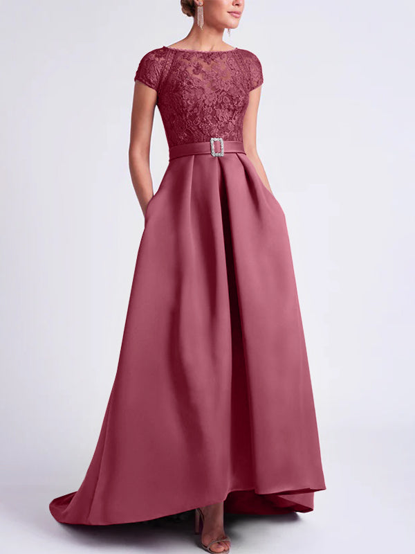 Robes de Mère de la Mariée Asymétriques à Manches Courtes et Coupe Princesse