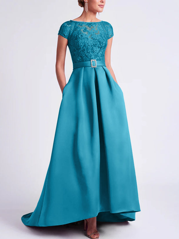 Robes de Mère de la Mariée Asymétriques à Manches Courtes et Coupe Princesse