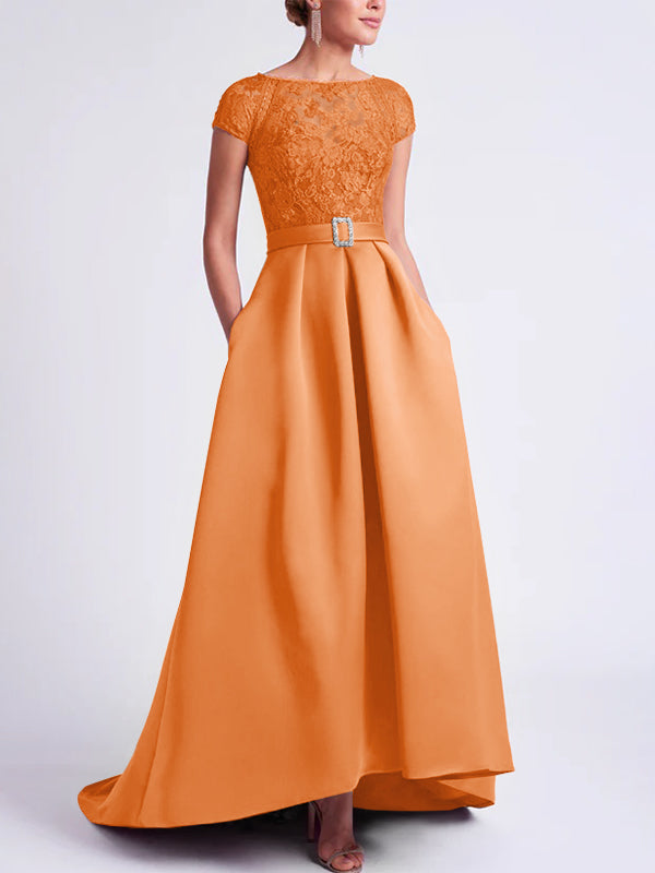 Robes de Mère de la Mariée Asymétriques à Manches Courtes et Coupe Princesse