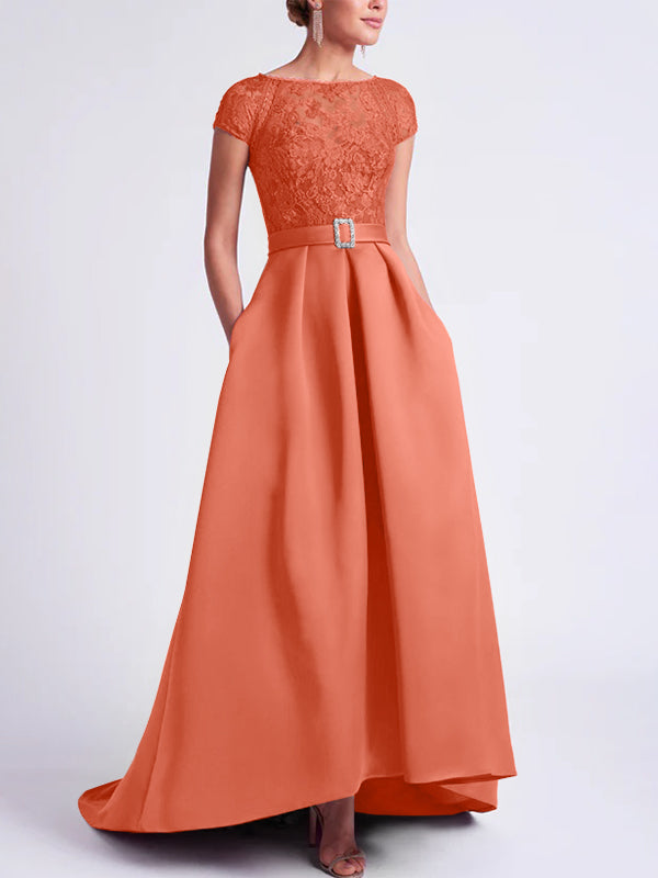 Robes de Mère de la Mariée Asymétriques à Manches Courtes et Coupe Princesse