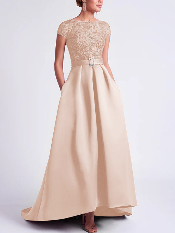 Robes de Mère de la Mariée Asymétriques à Manches Courtes et Coupe Princesse
