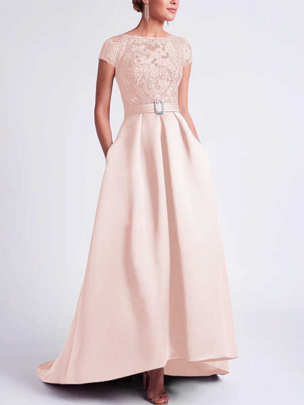 Robes de Mère de la Mariée Asymétriques à Manches Courtes et Coupe Princesse