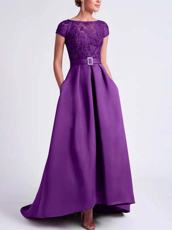 Robes de Mère de la Mariée Asymétriques à Manches Courtes et Coupe Princesse