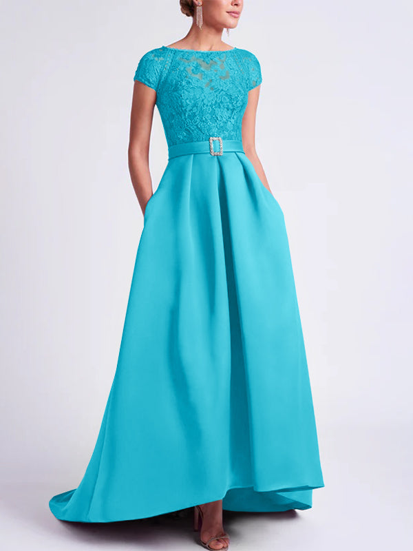 Robes de Mère de la Mariée Asymétriques à Manches Courtes et Coupe Princesse