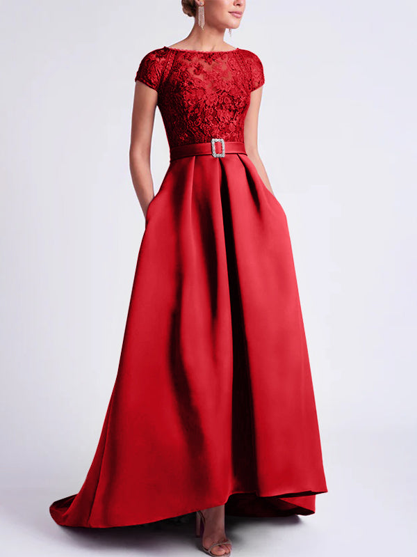 Robes de Mère de la Mariée Asymétriques à Manches Courtes et Coupe Princesse