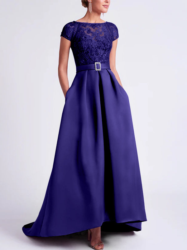 Robes de Mère de la Mariée Asymétriques à Manches Courtes et Coupe Princesse
