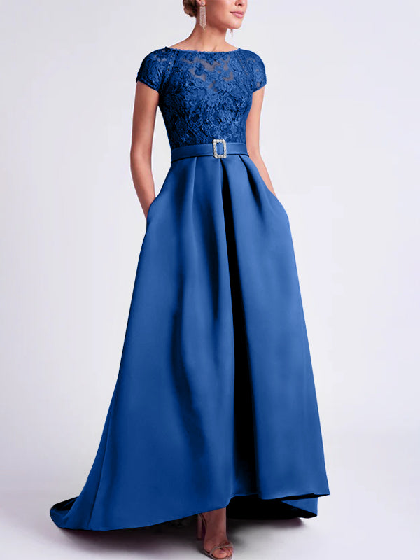 Robes de Mère de la Mariée Asymétriques à Manches Courtes et Coupe Princesse
