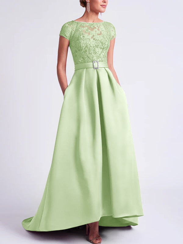 Robes de Mère de la Mariée Asymétriques à Manches Courtes et Coupe Princesse