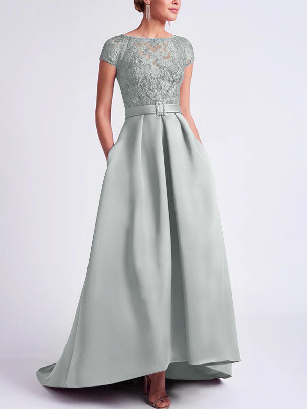 Robes de Mère de la Mariée Asymétriques à Manches Courtes et Coupe Princesse