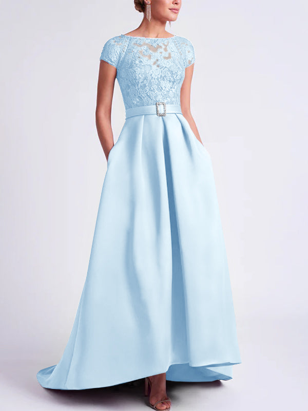 Robes de Mère de la Mariée Asymétriques à Manches Courtes et Coupe Princesse