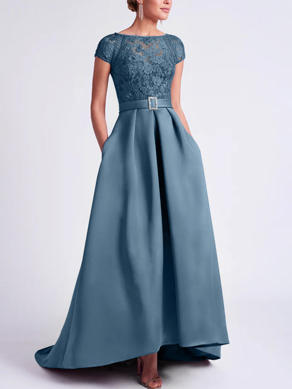 Robes de Mère de la Mariée Asymétriques à Manches Courtes et Coupe Princesse