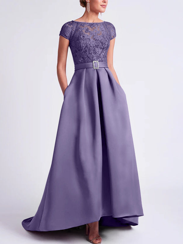 Robes de Mère de la Mariée Asymétriques à Manches Courtes et Coupe Princesse