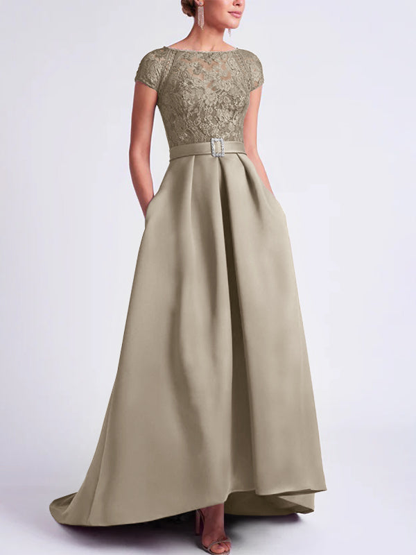 Robes de Mère de la Mariée Asymétriques à Manches Courtes et Coupe Princesse