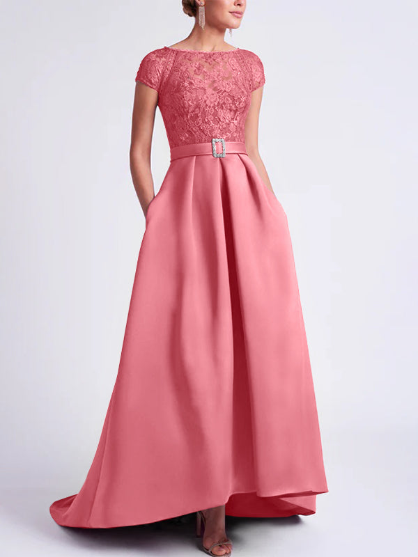 Robes de Mère de la Mariée Asymétriques à Manches Courtes et Coupe Princesse