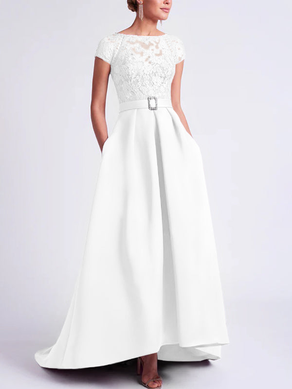 Robes de Mère de la Mariée Asymétriques à Manches Courtes et Coupe Princesse