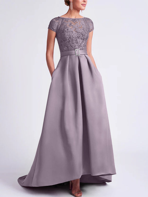 Robes de Mère de la Mariée Asymétriques à Manches Courtes et Coupe Princesse