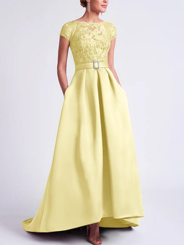 Robes de Mère de la Mariée Asymétriques à Manches Courtes et Coupe Princesse