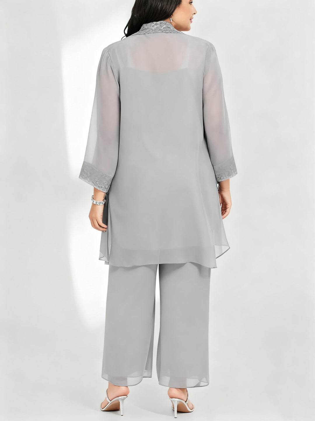 Tailleur-Pantalon en Mousseline de Soie Longueur Cheville Grande Taille pour Mère de la Mariée avec Veste