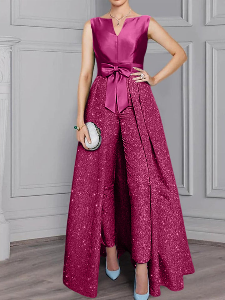 Ensemble 2 Pièces pour Mère de la Mariée, Manches Longues, avec Ceinture, Paillettes