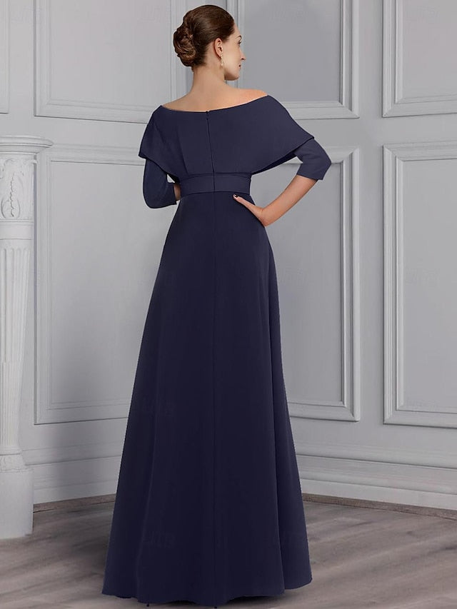 Ensemble pantalon mère de la mariée col rond, manches longues, ceinture