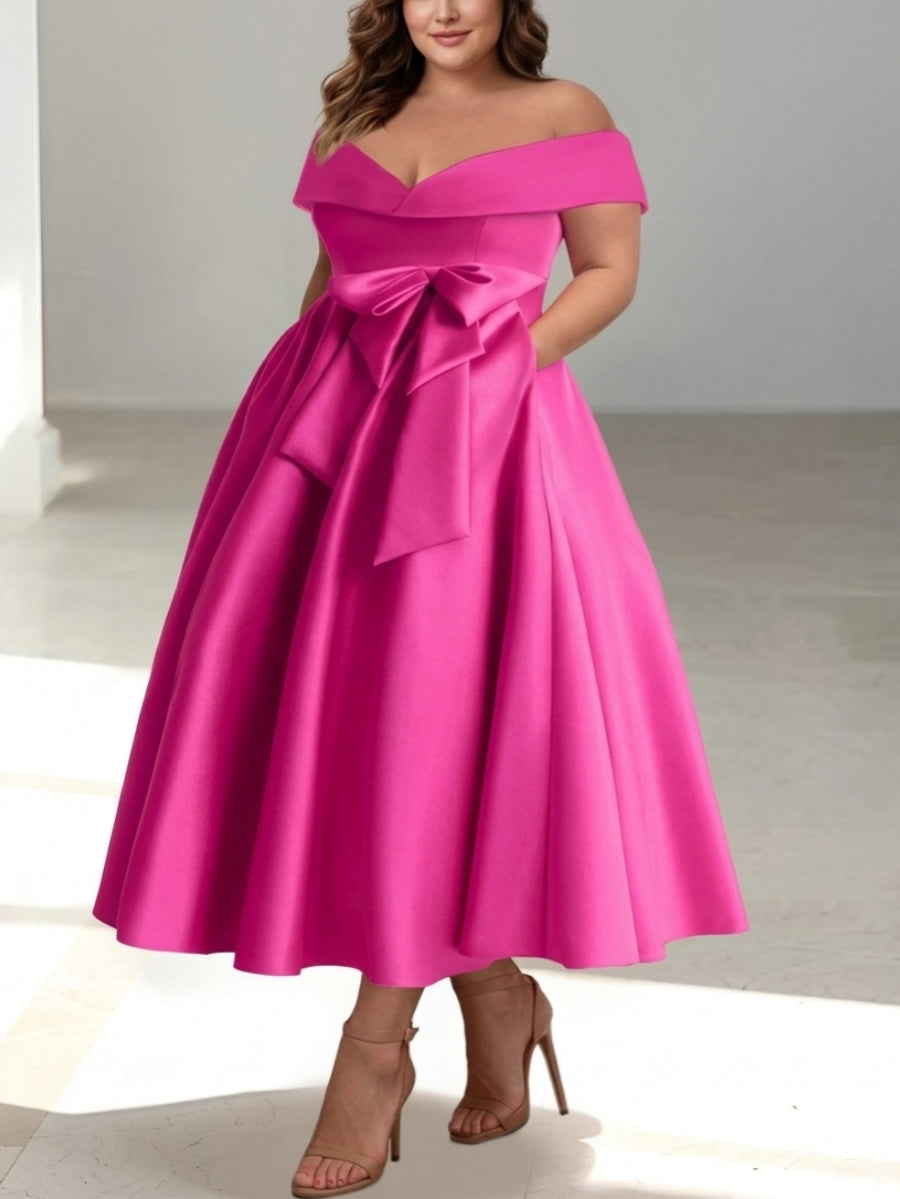 Robe de Mère de la Mariée Grande Taille, Coupe A-Line/Princess, Épaules Dénudées, Sans Manches, Longueur Cheville, avec Poches
