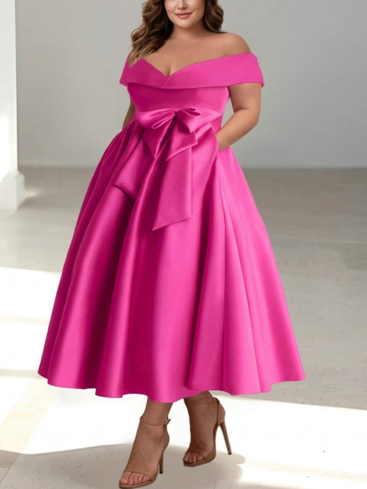 Robe de Mère de la Mariée Grande Taille, Coupe A-Line/Princess, Épaules Dénudées, Sans Manches, Longueur Cheville, avec Poches