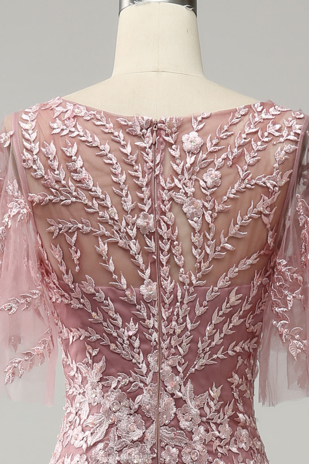 Robe de Mère de la Mariée en Forme de Trompette/Sirène à Manches Mi-Longues et à Encolure Dégagée avec Dentelle