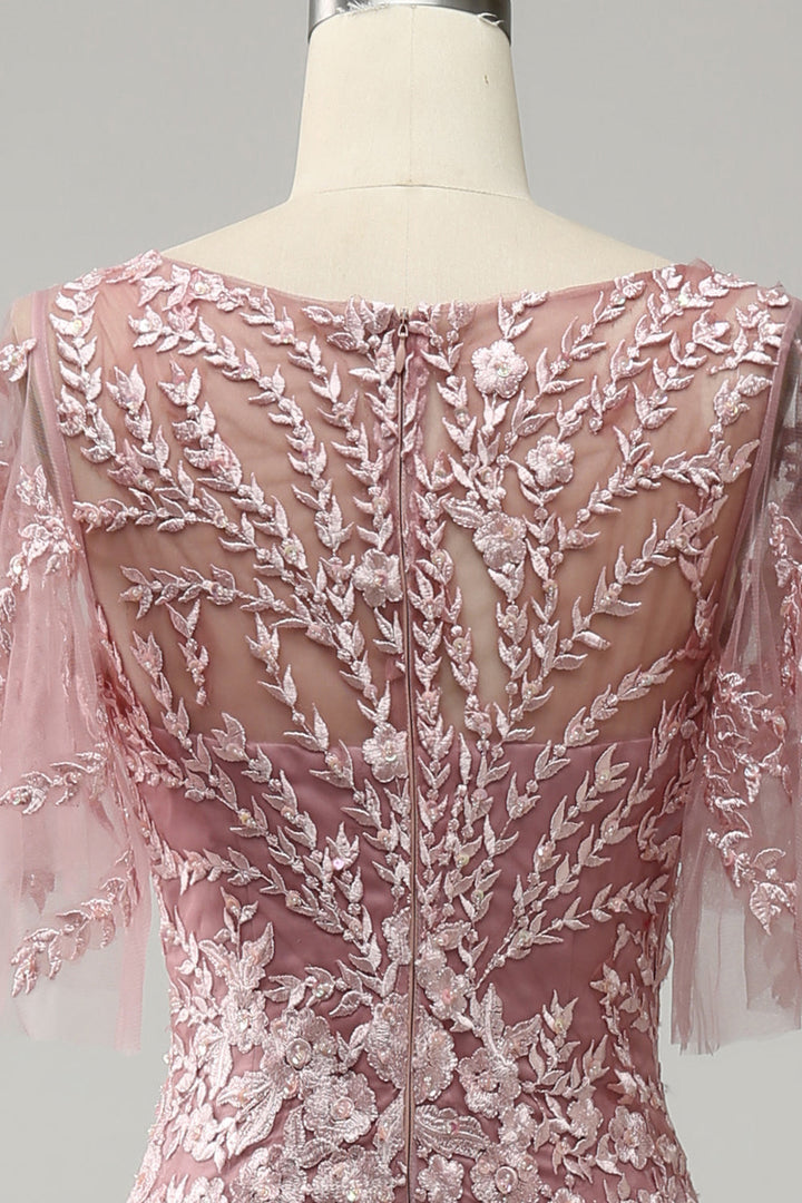 Robe de Mère de la Mariée en Forme de Trompette/Sirène à Manches Mi-Longues et à Encolure Dégagée avec Dentelle