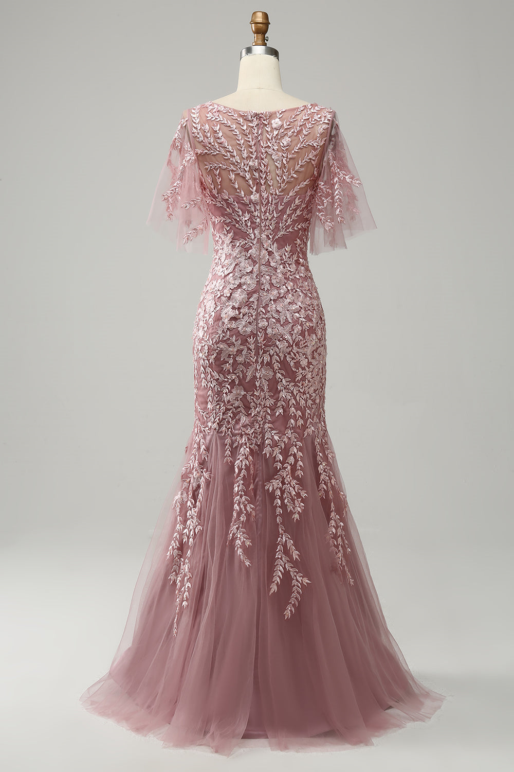 Robe de Mère de la Mariée en Forme de Trompette/Sirène à Manches Mi-Longues et à Encolure Dégagée avec Dentelle
