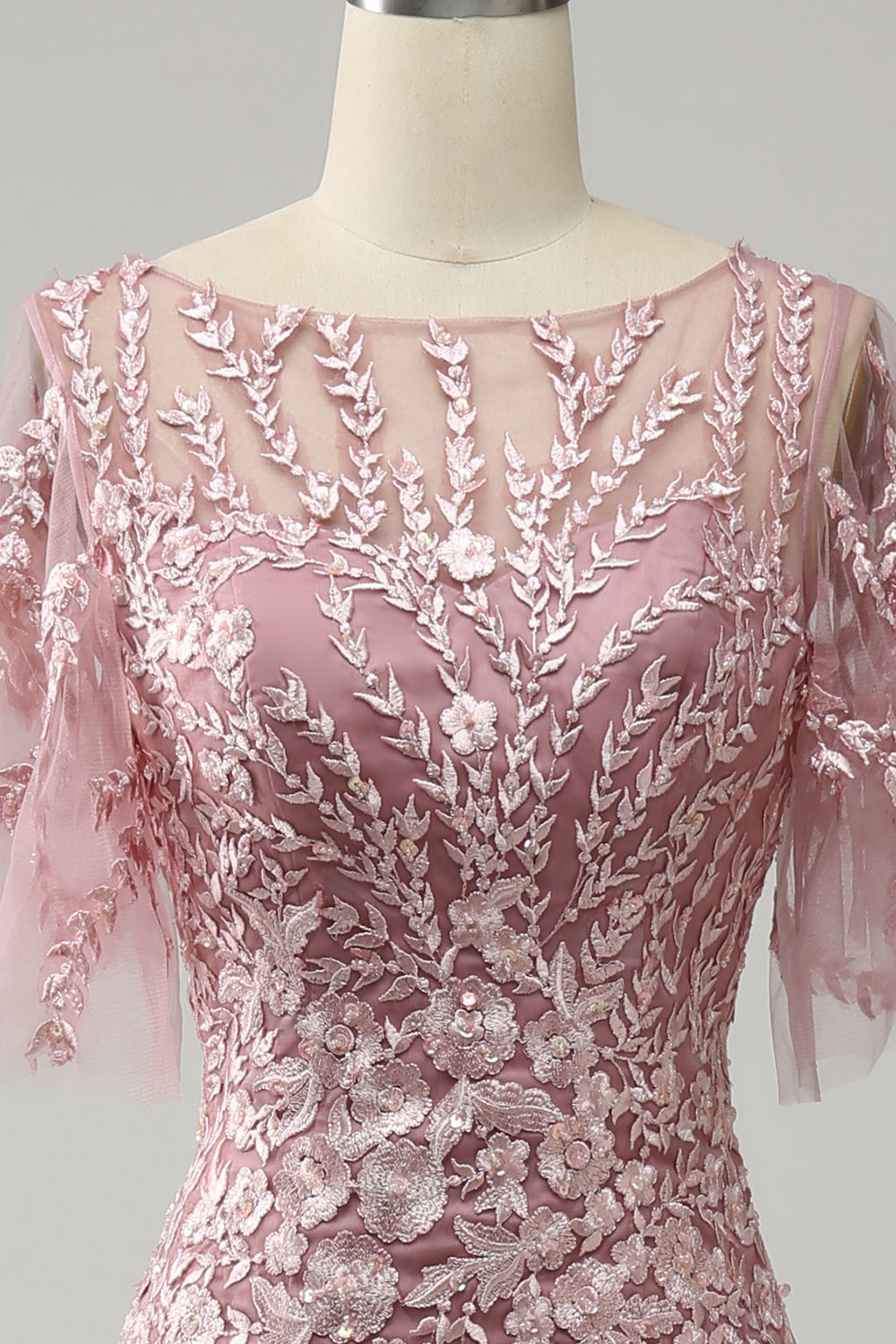 Robe de Mère de la Mariée en Forme de Trompette/Sirène à Manches Mi-Longues et à Encolure Dégagée avec Dentelle