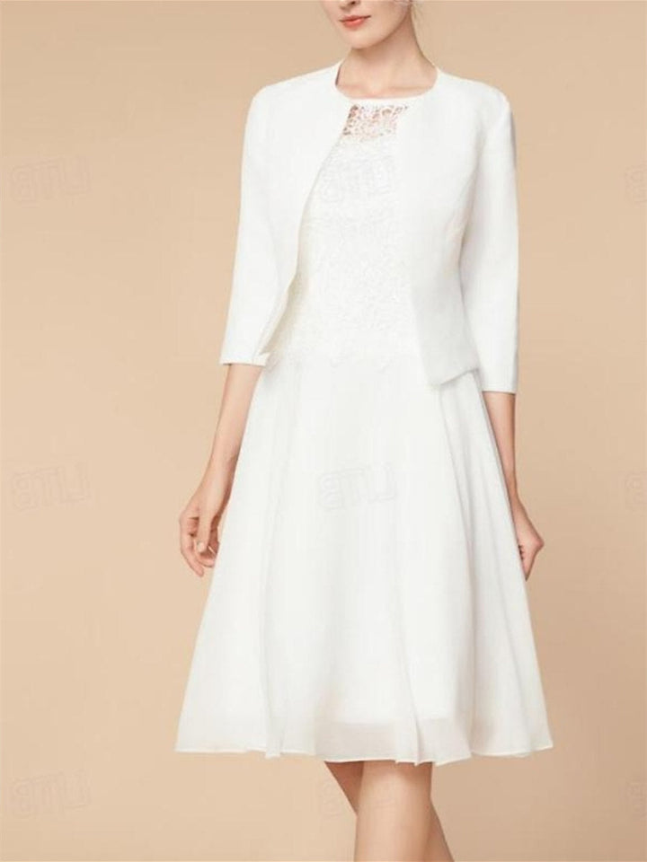 Robe de Mère de la Mariée Coupe A-Line/Princess à Manches 3/4 et Longueur Genou avec Cache-Cœur