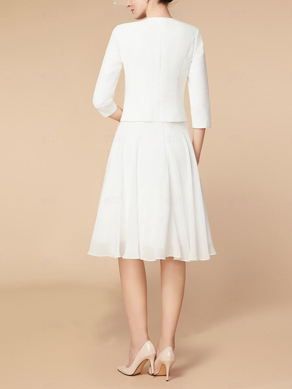 Robe de Mère de la Mariée Coupe A-Line/Princess à Manches 3/4 et Longueur Genou avec Cache-Cœur