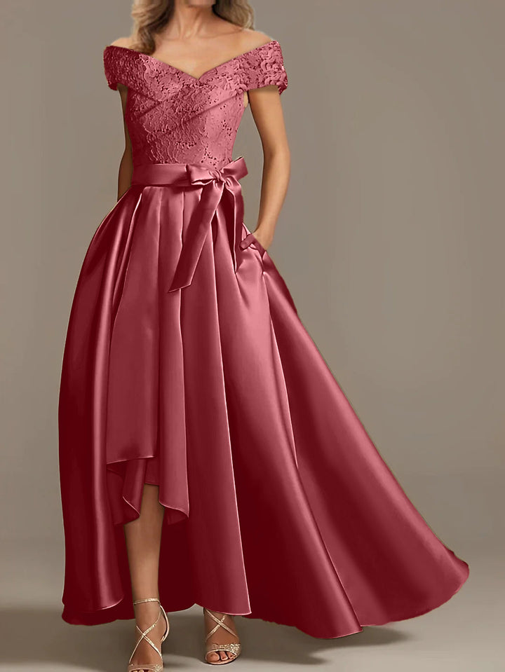 Robes de Mère de la Mariée Asymétriques à Épaules Dénudées, Coupe A-Line/Princess, avec Volants