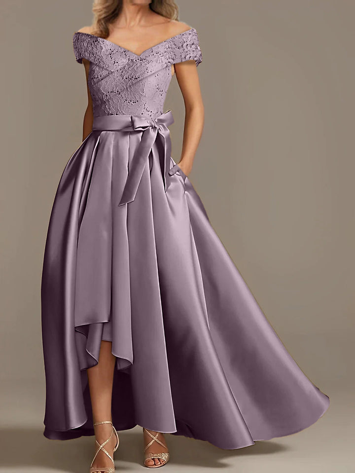 Robes de Mère de la Mariée Asymétriques à Épaules Dénudées, Coupe A-Line/Princess, avec Volants