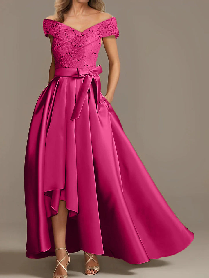 Robes de Mère de la Mariée Asymétriques à Épaules Dénudées, Coupe A-Line/Princess, avec Volants