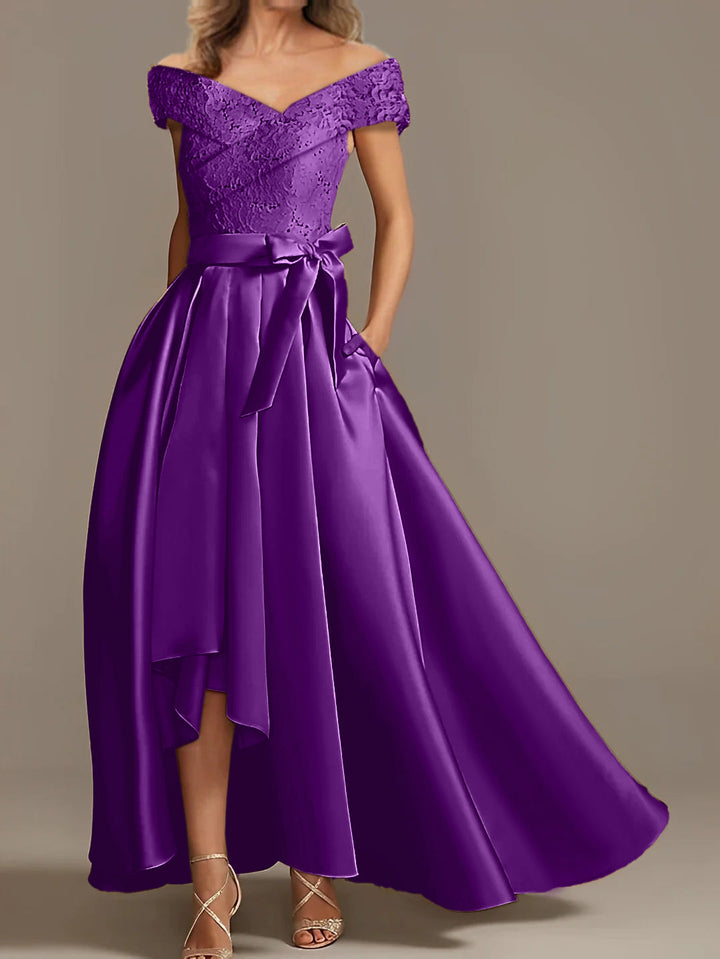 Robes de Mère de la Mariée Asymétriques à Épaules Dénudées, Coupe A-Line/Princess, avec Volants