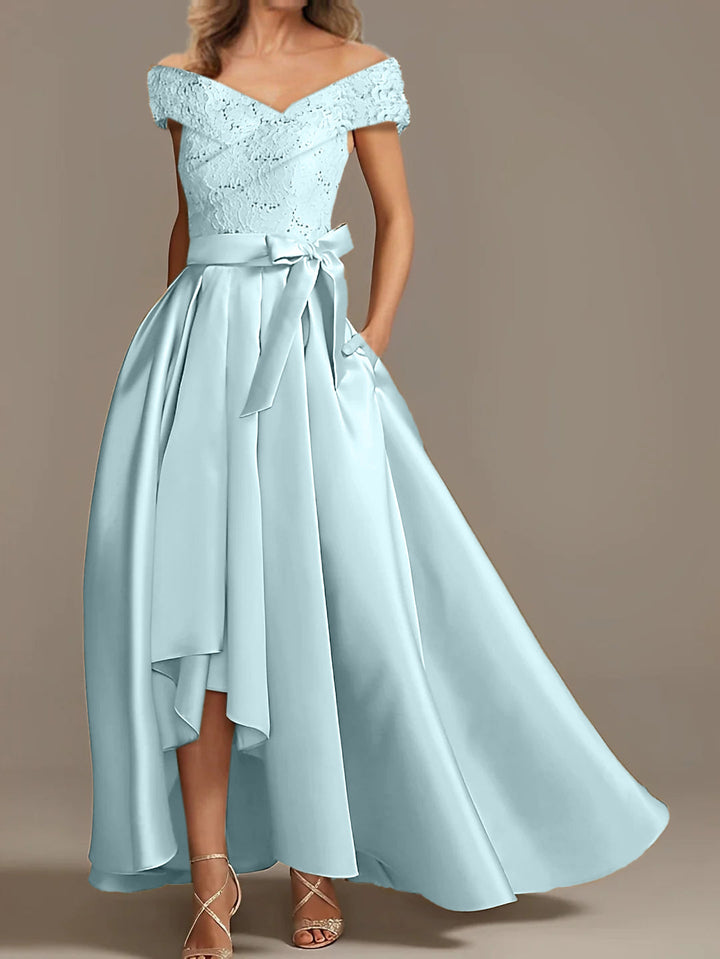 Robes de Mère de la Mariée Asymétriques à Épaules Dénudées, Coupe A-Line/Princess, avec Volants