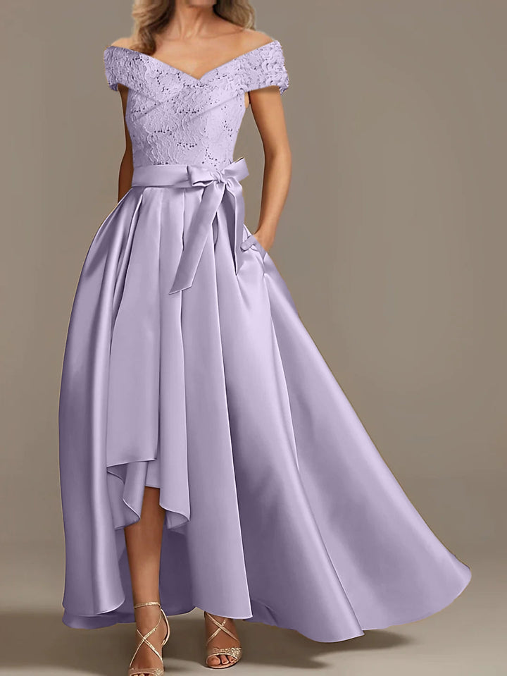 Robes de Mère de la Mariée Asymétriques à Épaules Dénudées, Coupe A-Line/Princess, avec Volants