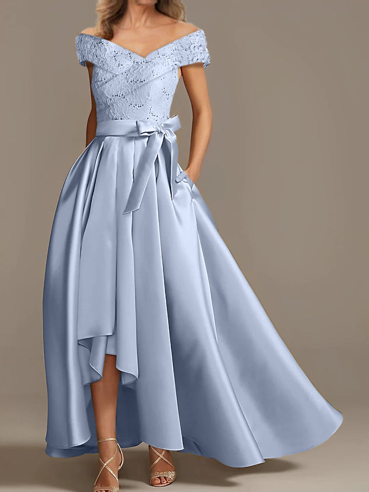 Robes de Mère de la Mariée Asymétriques à Épaules Dénudées, Coupe A-Line/Princess, avec Volants