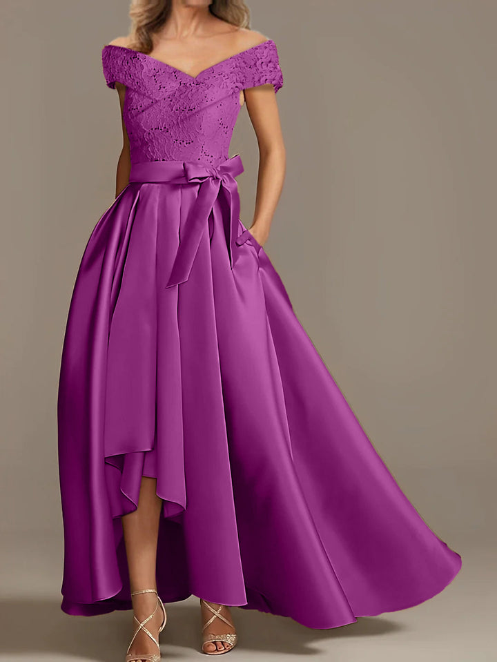 Robes de Mère de la Mariée Asymétriques à Épaules Dénudées, Coupe A-Line/Princess, avec Volants