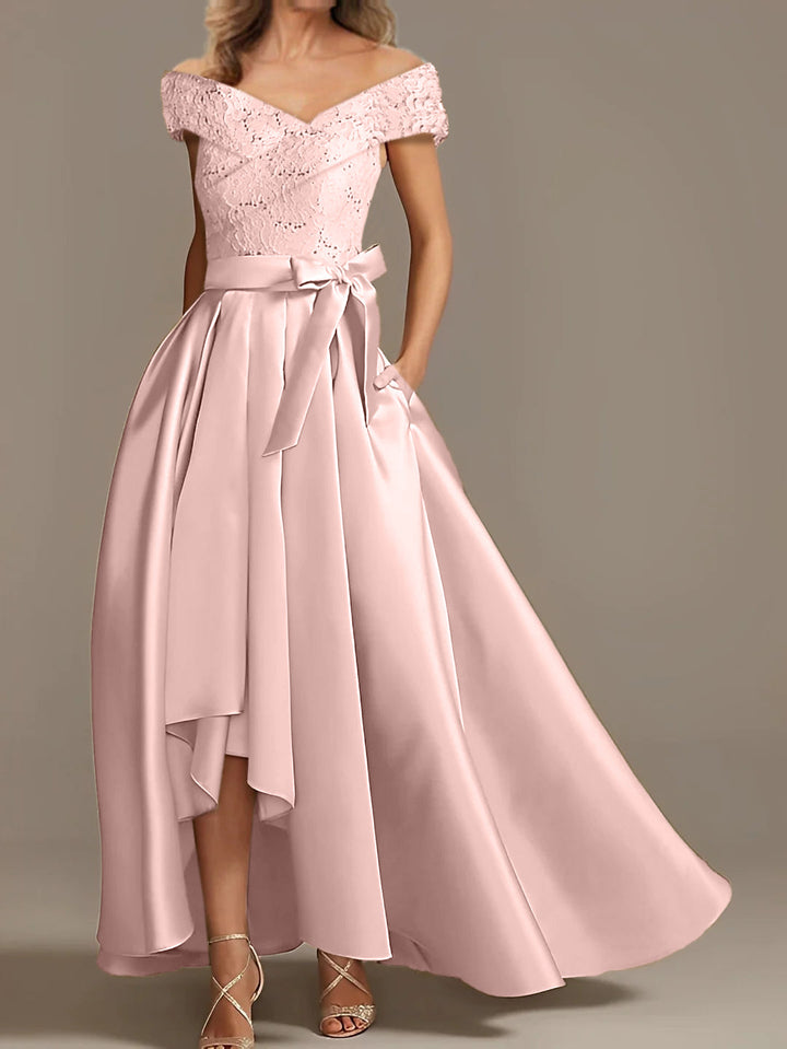 Robes de Mère de la Mariée Asymétriques à Épaules Dénudées, Coupe A-Line/Princess, avec Volants