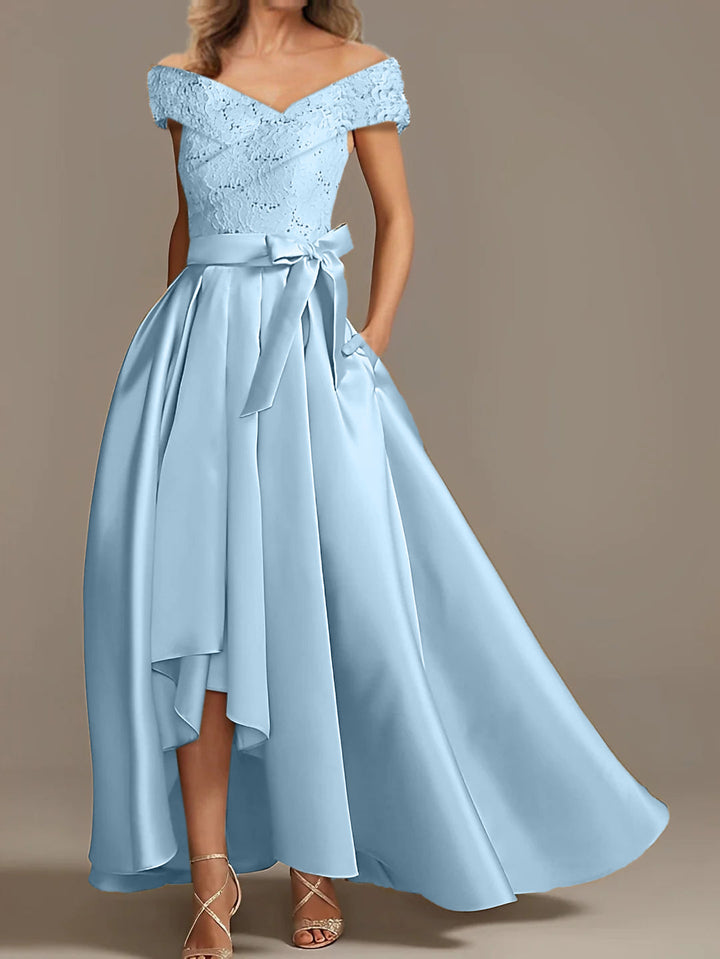 Robes de Mère de la Mariée Asymétriques à Épaules Dénudées, Coupe A-Line/Princess, avec Volants