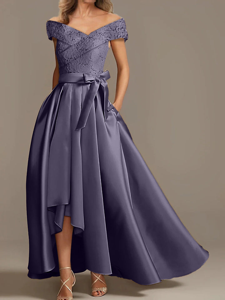 Robes de Mère de la Mariée Asymétriques à Épaules Dénudées, Coupe A-Line/Princess, avec Volants