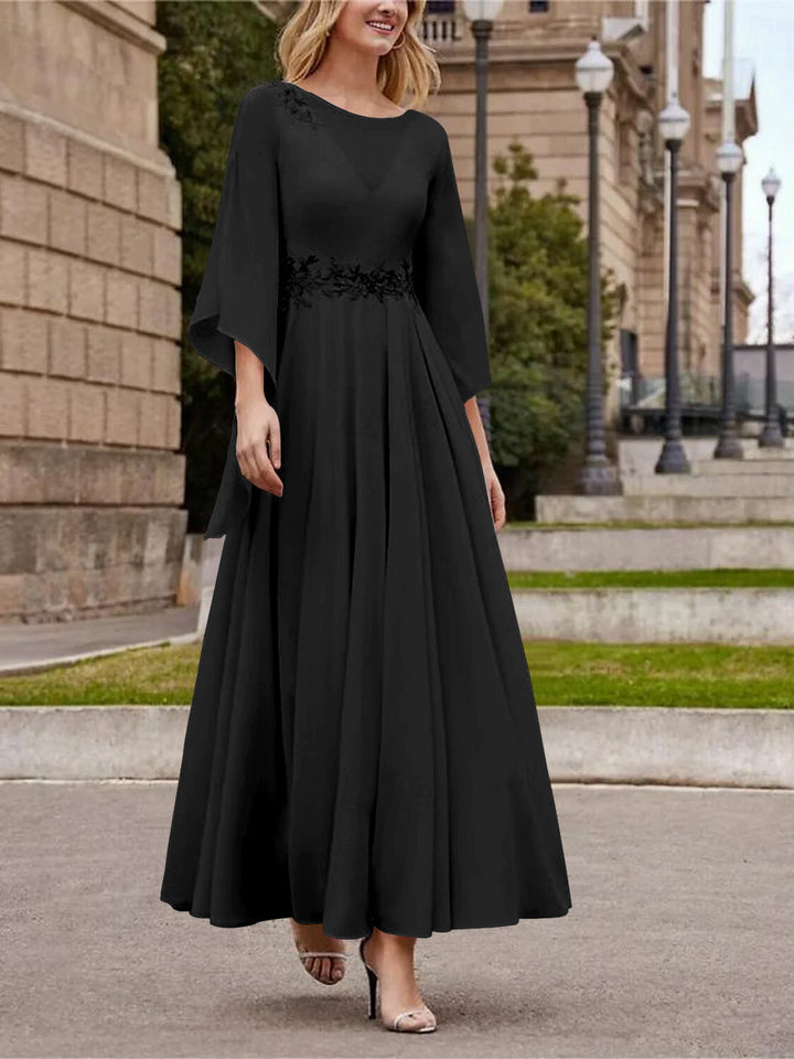 Robe de Mère de la Mariée Coupe A-Line/Princess à Col en V et Manches 3/4, Longueur Cheville, avec Paillettes