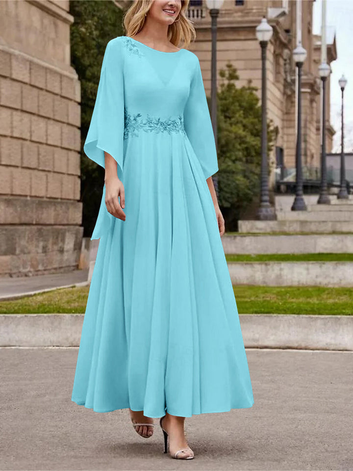 Robe de Mère de la Mariée Coupe A-Line/Princess à Col en V et Manches 3/4, Longueur Cheville, avec Paillettes