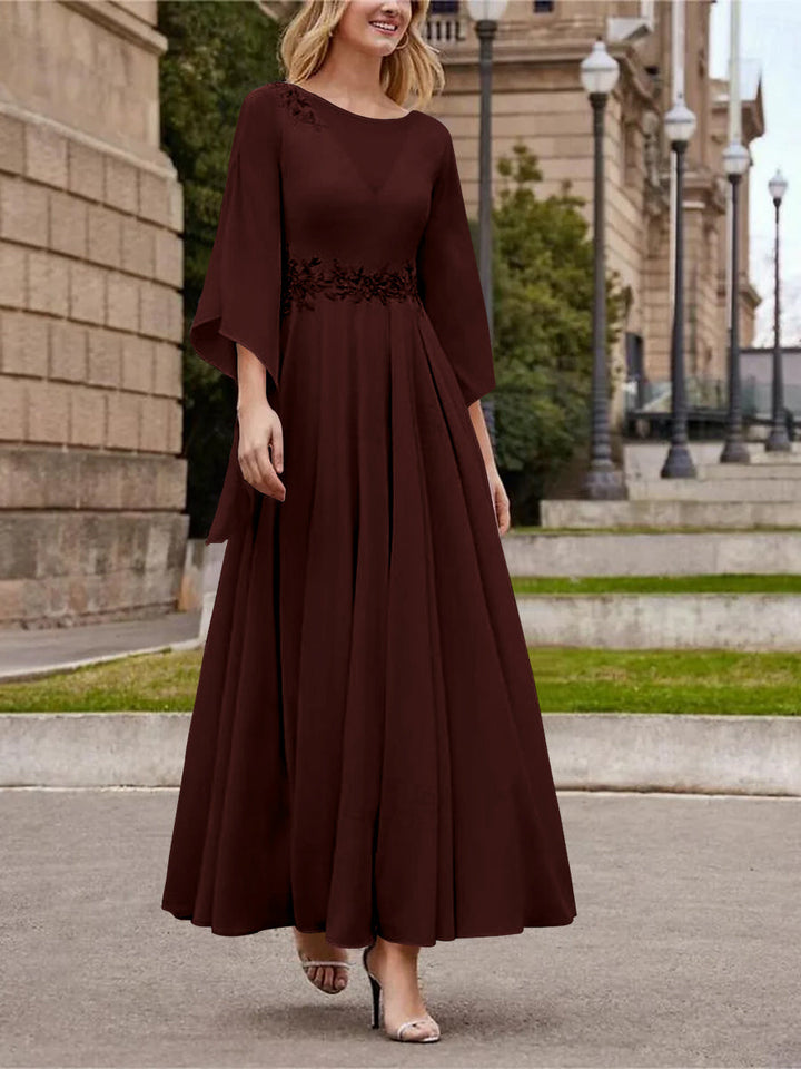 Robe de Mère de la Mariée Coupe A-Line/Princess à Col en V et Manches 3/4, Longueur Cheville, avec Paillettes